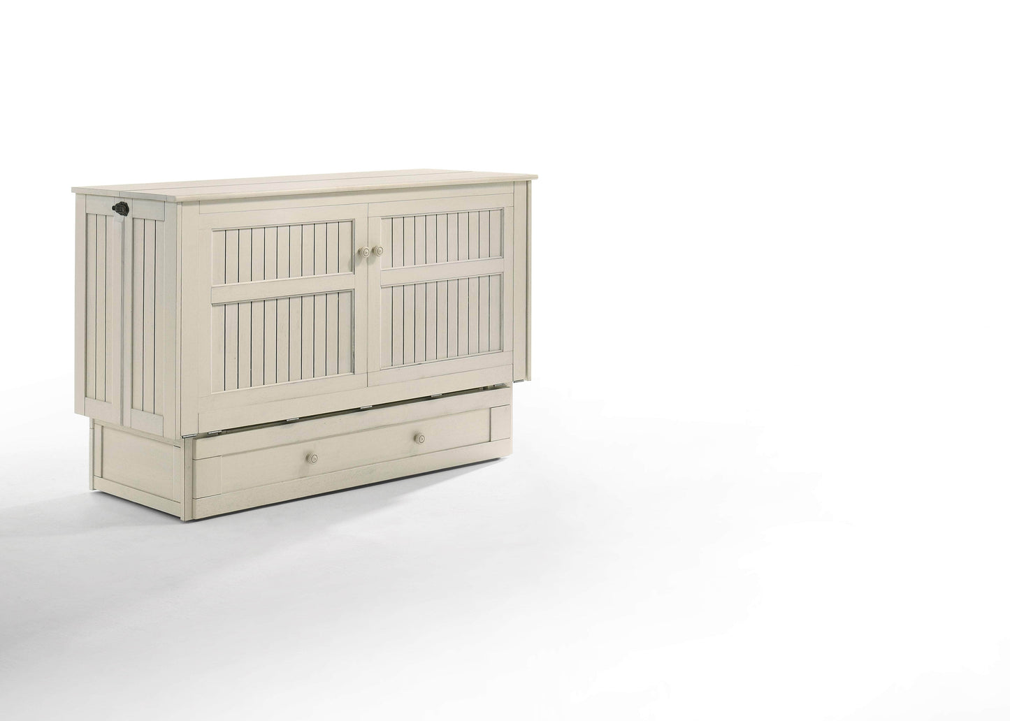 Night and Day Murphy Cabinet Bed Vintage White Daisy Murphy Cabinet Bed with Queen Gel Memory Foam Mattress - Available in 4 Colours