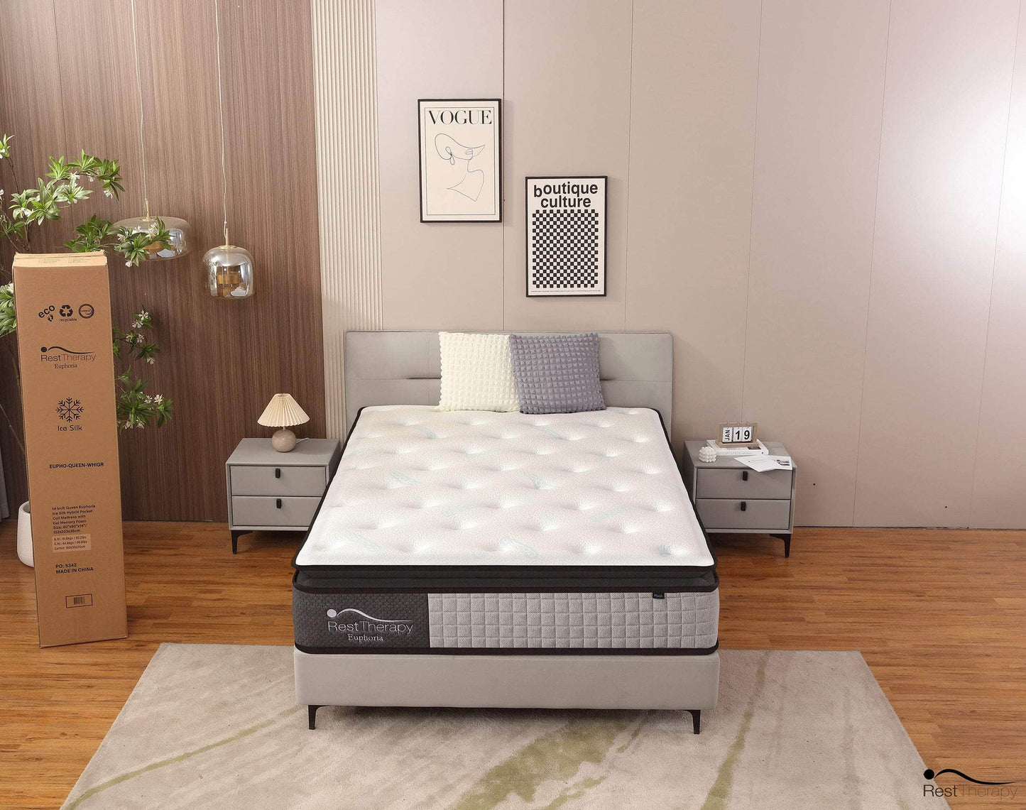 Matelas à ressorts ensachés hybrides en peluche Euphoria Cooling de 14 pouces avec mousse à mémoire de forme Cool Gel - Disponible en 2 tailles