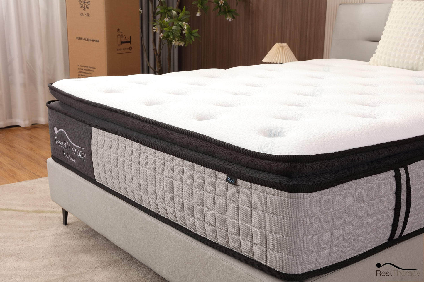 Matelas à ressorts ensachés hybrides en peluche Euphoria Cooling de 14 pouces avec mousse à mémoire de forme Cool Gel - Disponible en 2 tailles