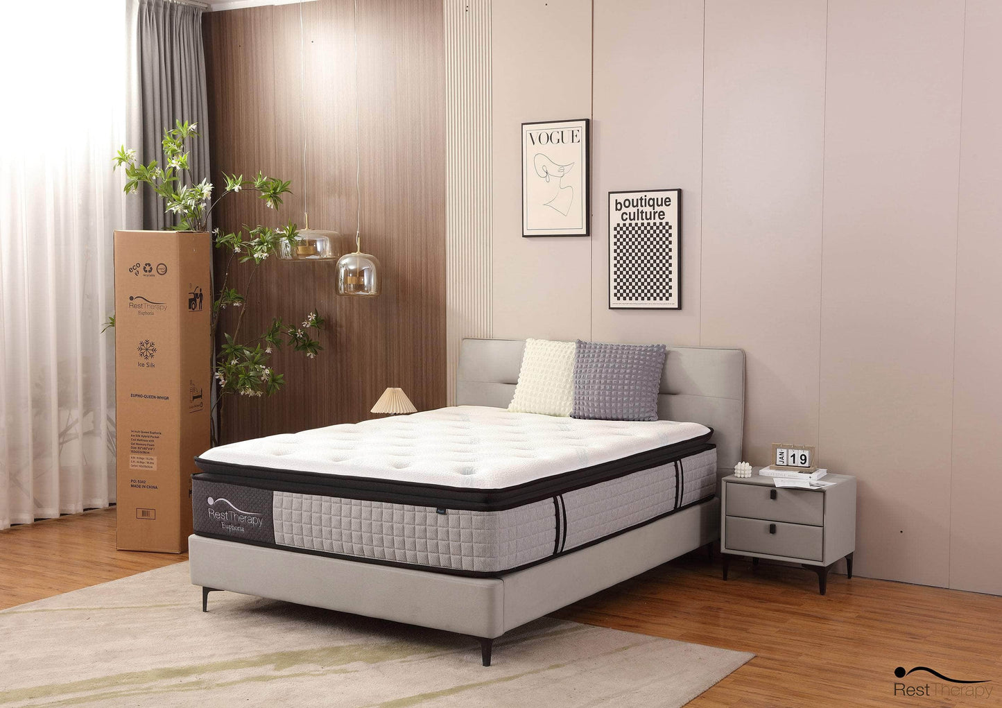 Matelas à ressorts ensachés hybrides en peluche Euphoria Cooling de 14 pouces avec mousse à mémoire de forme Cool Gel - Disponible en 2 tailles