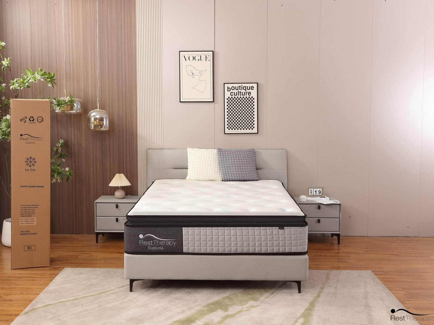 Matelas à ressorts ensachés hybrides en peluche Euphoria Cooling de 14 pouces avec mousse à mémoire de forme Cool Gel - Disponible en 2 tailles