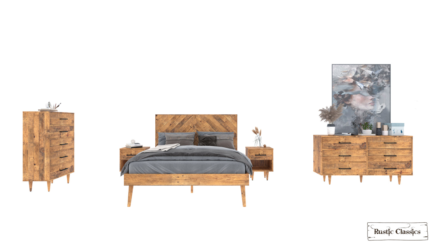 Cypress 5 Piece Reclaimed Wood Platform Bedroom Furniture Set in Spice - Available in 2 Sizes