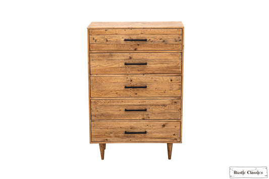 Cypress Reclaimed Wood 5 Drawer Chest in Spice