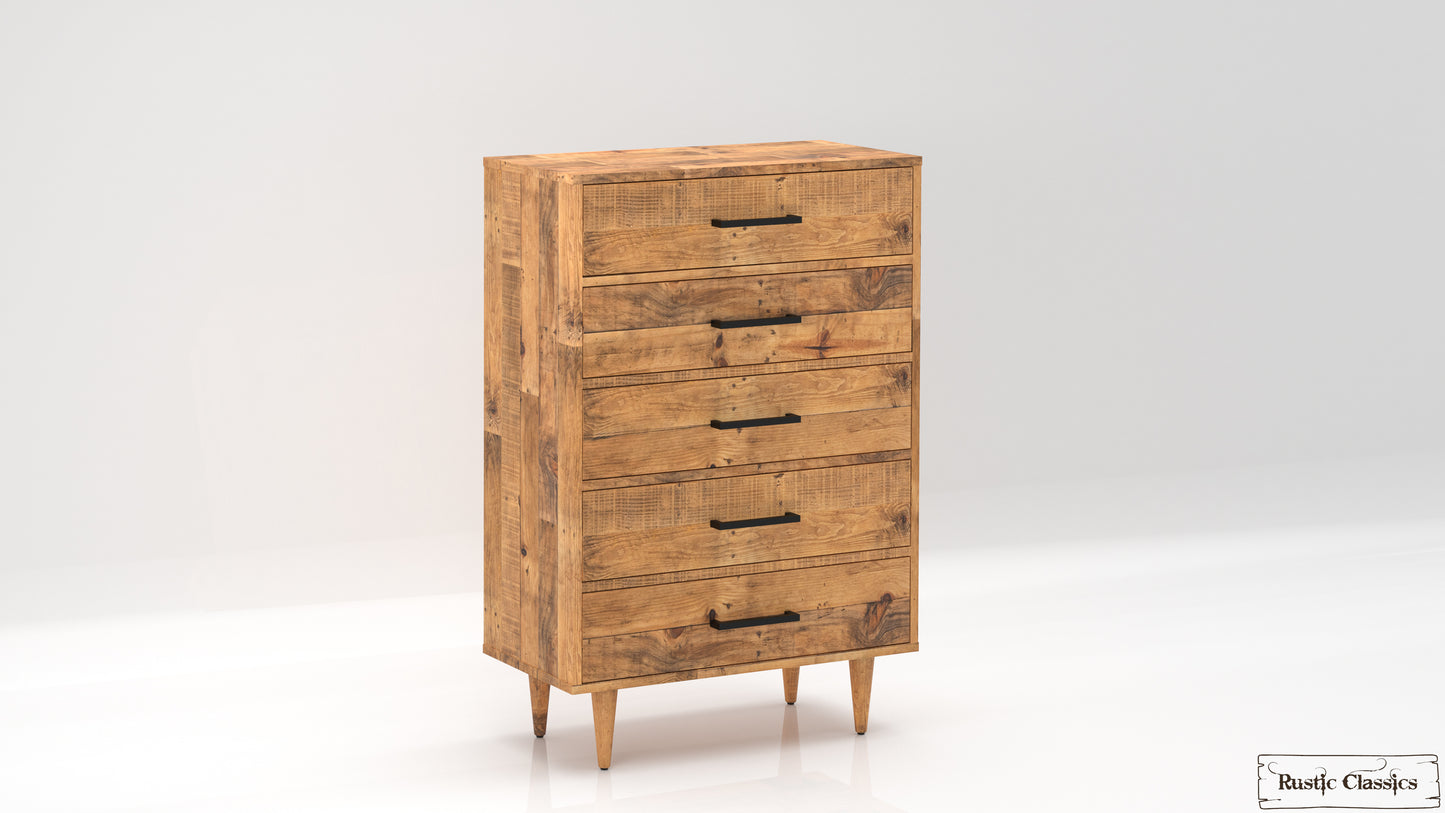 Cypress Reclaimed Wood 5 Drawer Chest in Spice
