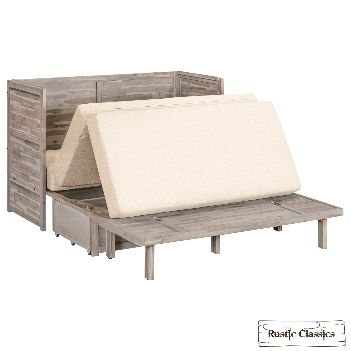 Rustic Classics Murphy Bed Stow Queen Size Murphy Bed Cabinet with Gel Memory Foam Mattress - Available in 4 Colours