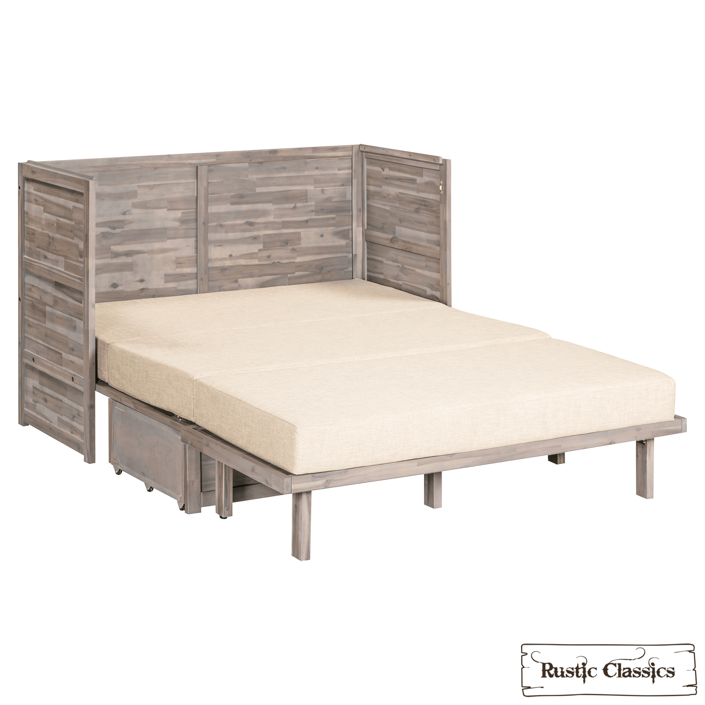 Rustic Classics Murphy Bed Stow Queen Size Murphy Bed Cabinet with Gel Memory Foam Mattress - Available in 4 Colours