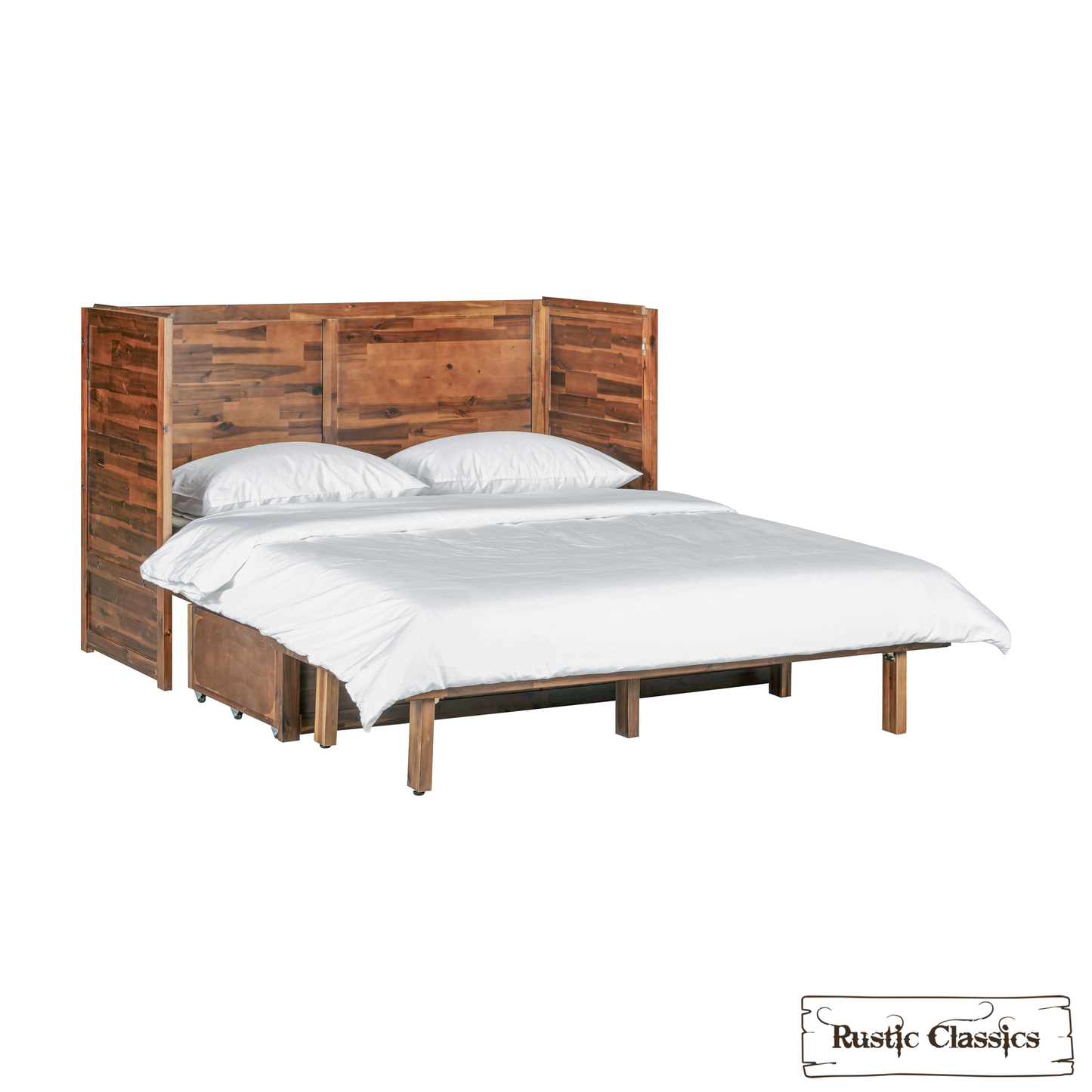 Rustic Classics Murphy Bed Stow Queen Size Murphy Bed Cabinet with Gel Memory Foam Mattress - Available in 4 Colours