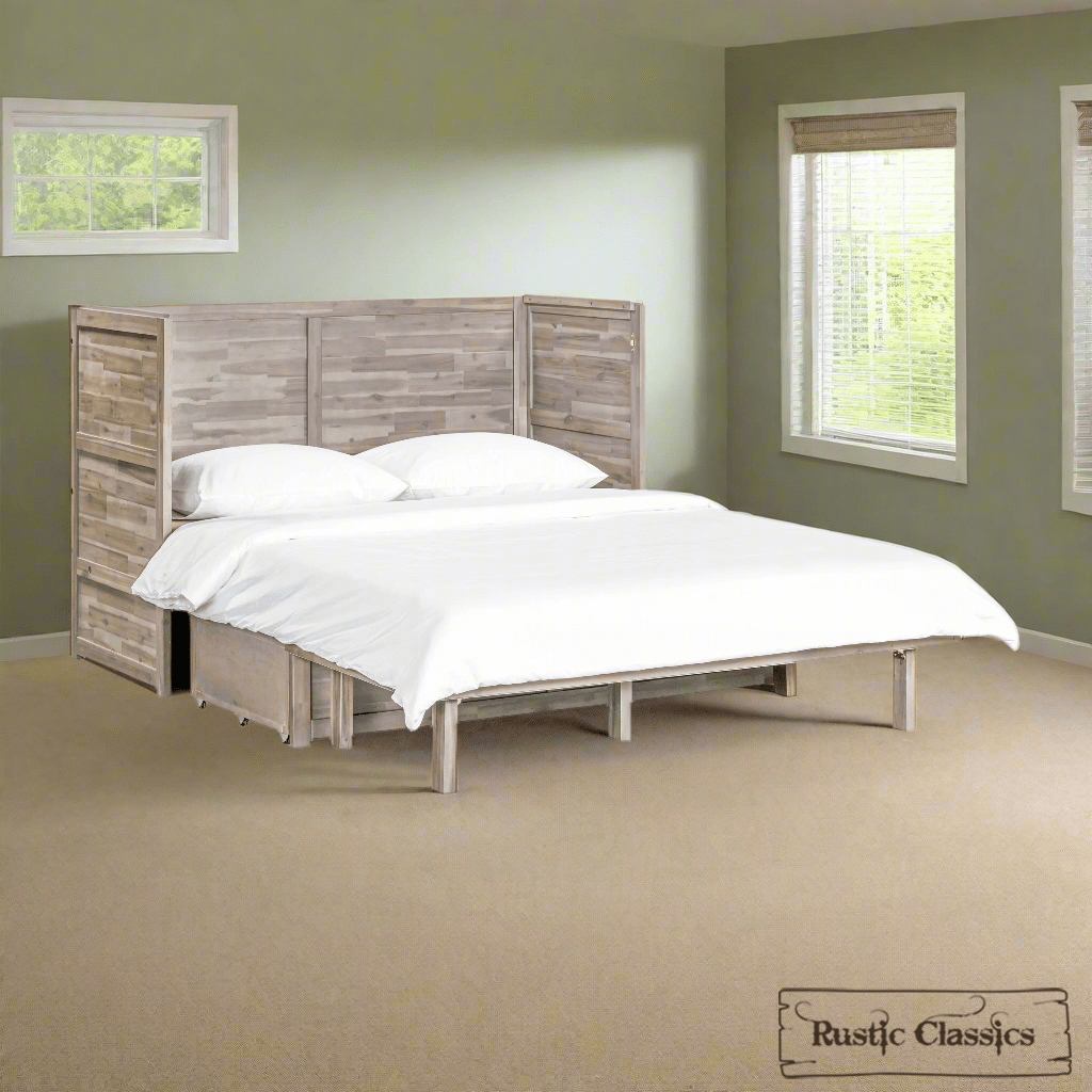Rustic Classics Murphy Bed Stow Queen Size Murphy Bed Cabinet with Gel Memory Foam Mattress - Available in 4 Colours