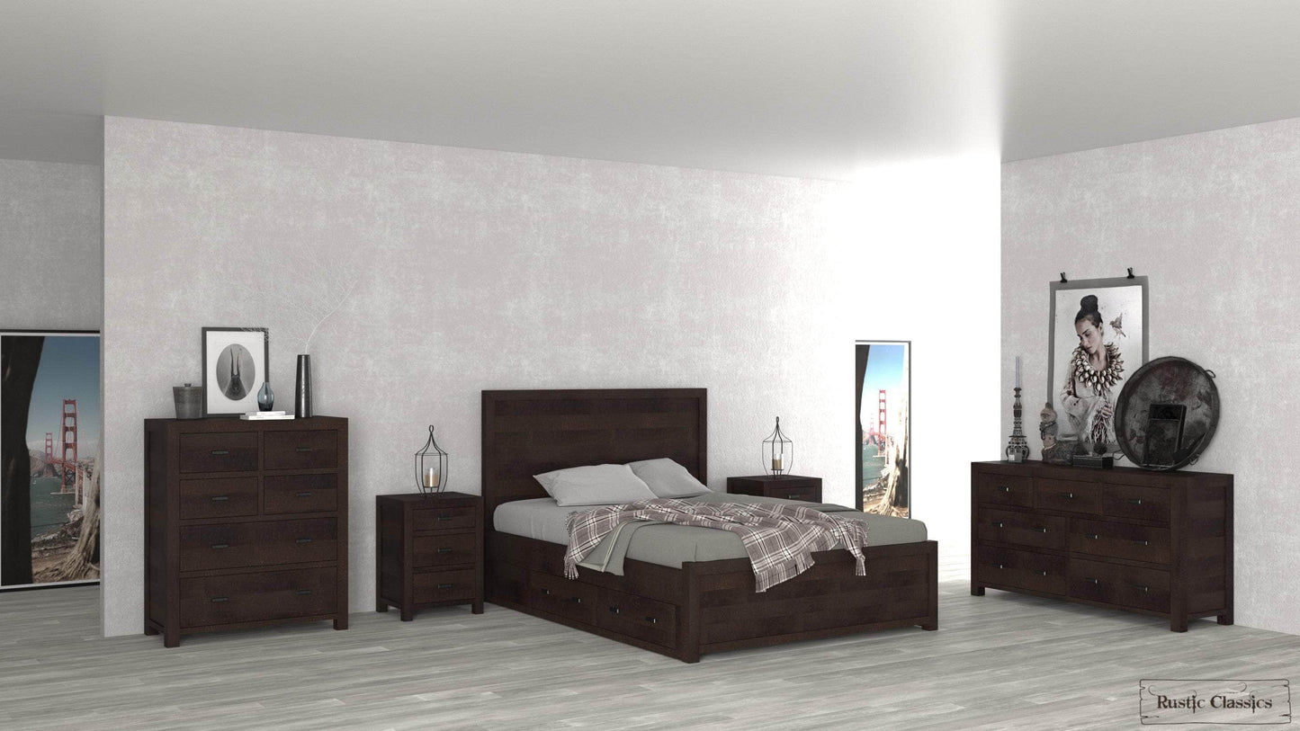 Pending - Rustic Classics Bedroom Set Whistler 5 Piece Reclaimed Wood Storage Platform Bedroom Furniture Set in Brown – Available in 2 Sizes