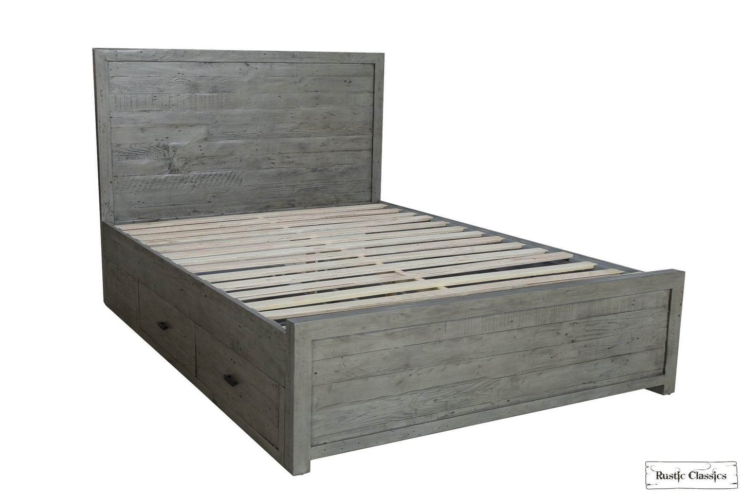 Rustic Classics Bed Whistler Reclaimed Wood Platform Bed with 4 Storage Drawers in Grey - Available in 2 Sizes