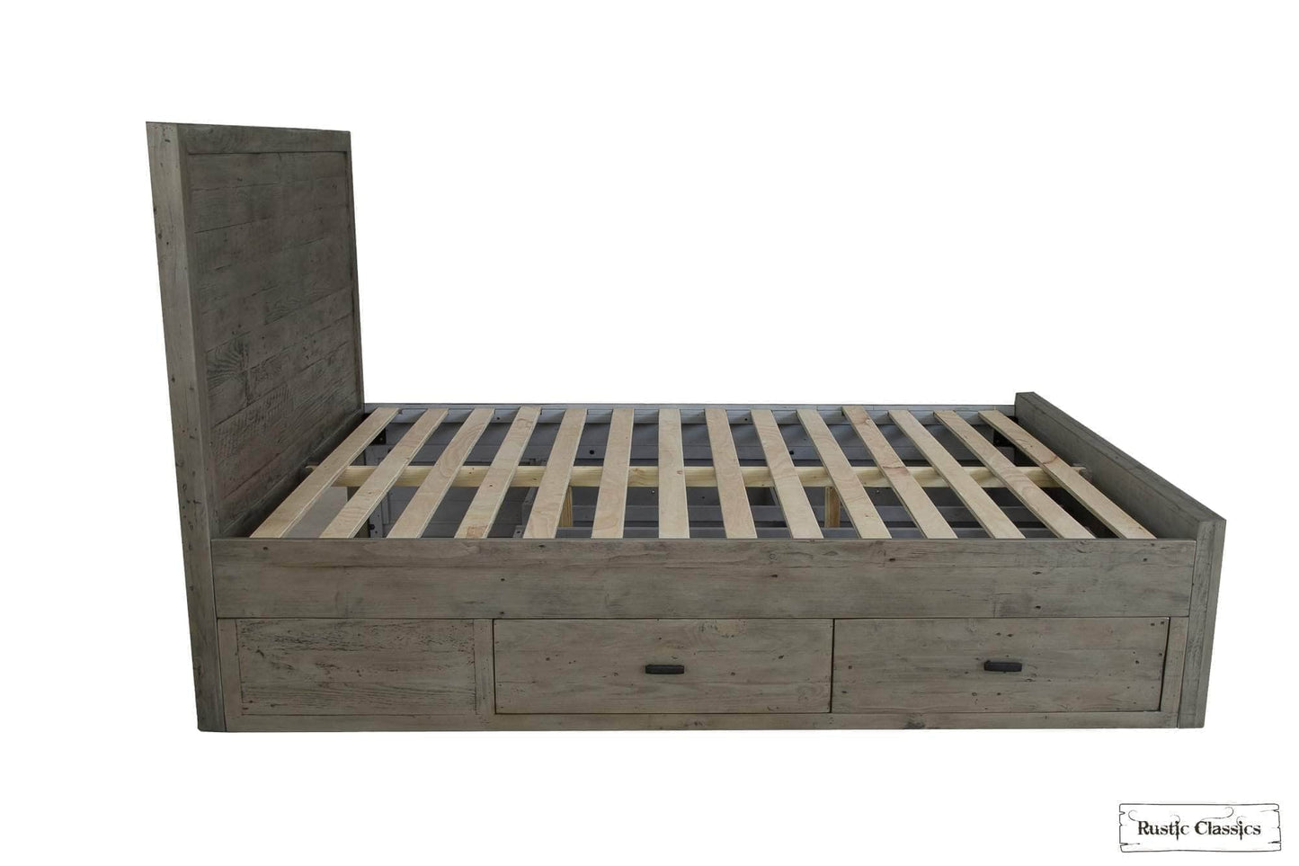 Rustic Classics Bed Whistler Reclaimed Wood Platform Bed with 4 Storage Drawers in Grey - Available in 2 Sizes