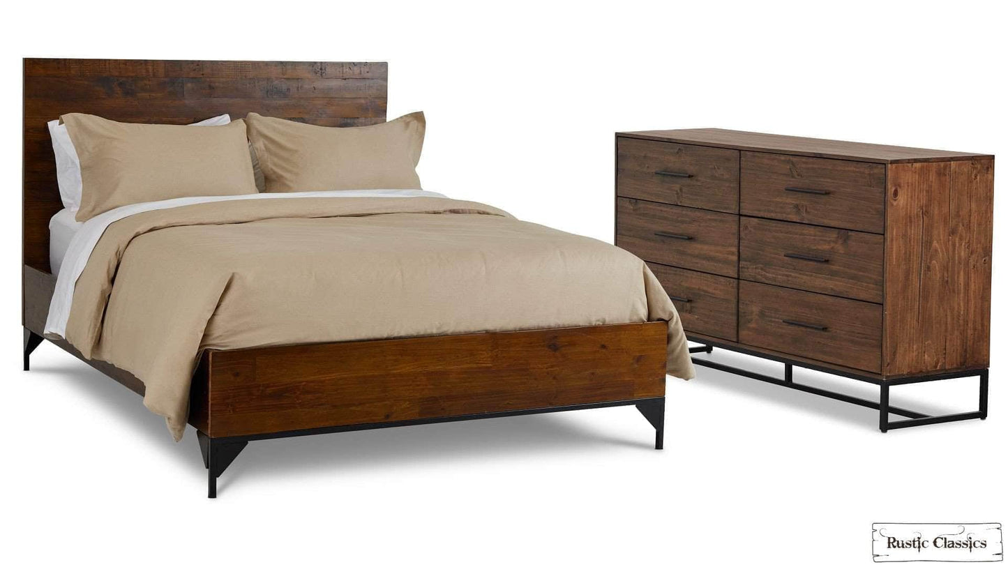 Rustic Classics Bedroom Set Blackcomb 4 Piece Reclaimed Wood and Metal Platform Bedroom Furniture Set in Coffee Bean - Available in 2 Sizes