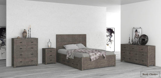 Rustic Classics Whistler 4 Piece Reclaimed Wood Storage Platform Bedroom Furniture Set in Grey Available in 2 Sizes, image 1