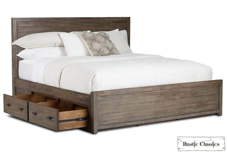 Rustic Classics Bedroom Set Whistler 5 Piece Reclaimed Wood Storage Platform Bedroom Furniture Set in Grey – Available in 2 Sizes