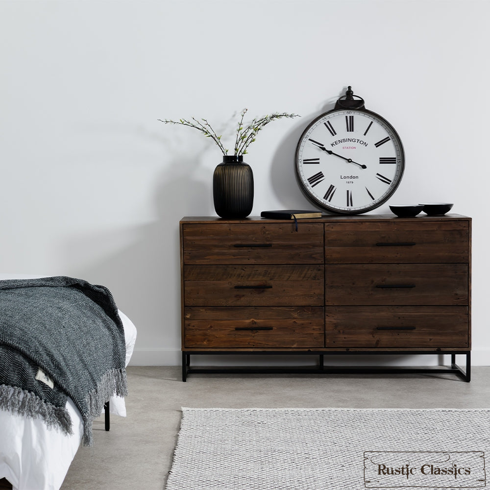 Blackcomb Reclaimed Wood and Metal 6 Drawer Dresser in Coffee Bean