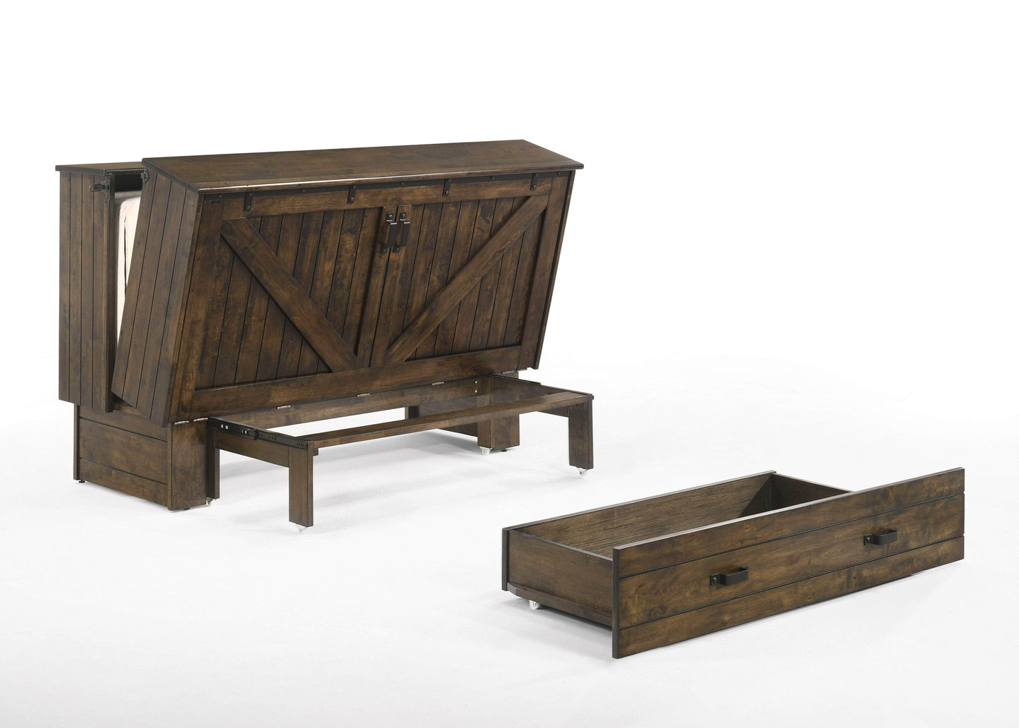 Night and Day Murphy Cabinet Bed Big Sky Murphy Cabinet Bed with Gel Memory Foam Mattress in Wildwood Brown