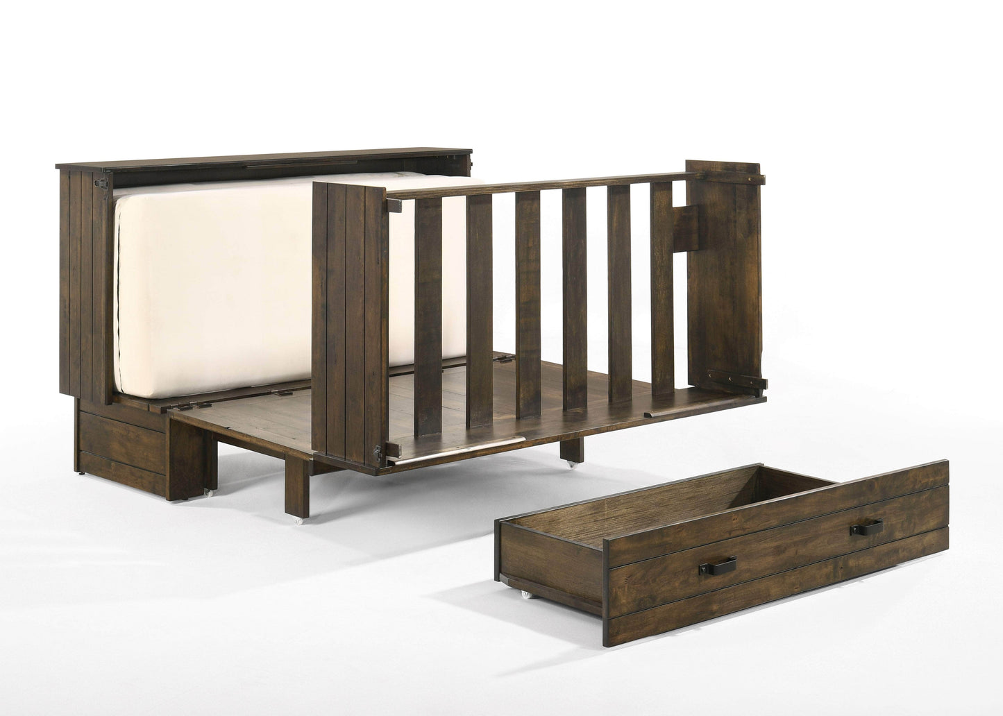 Night and Day Murphy Cabinet Bed Big Sky Murphy Cabinet Bed with Gel Memory Foam Mattress in Wildwood Brown