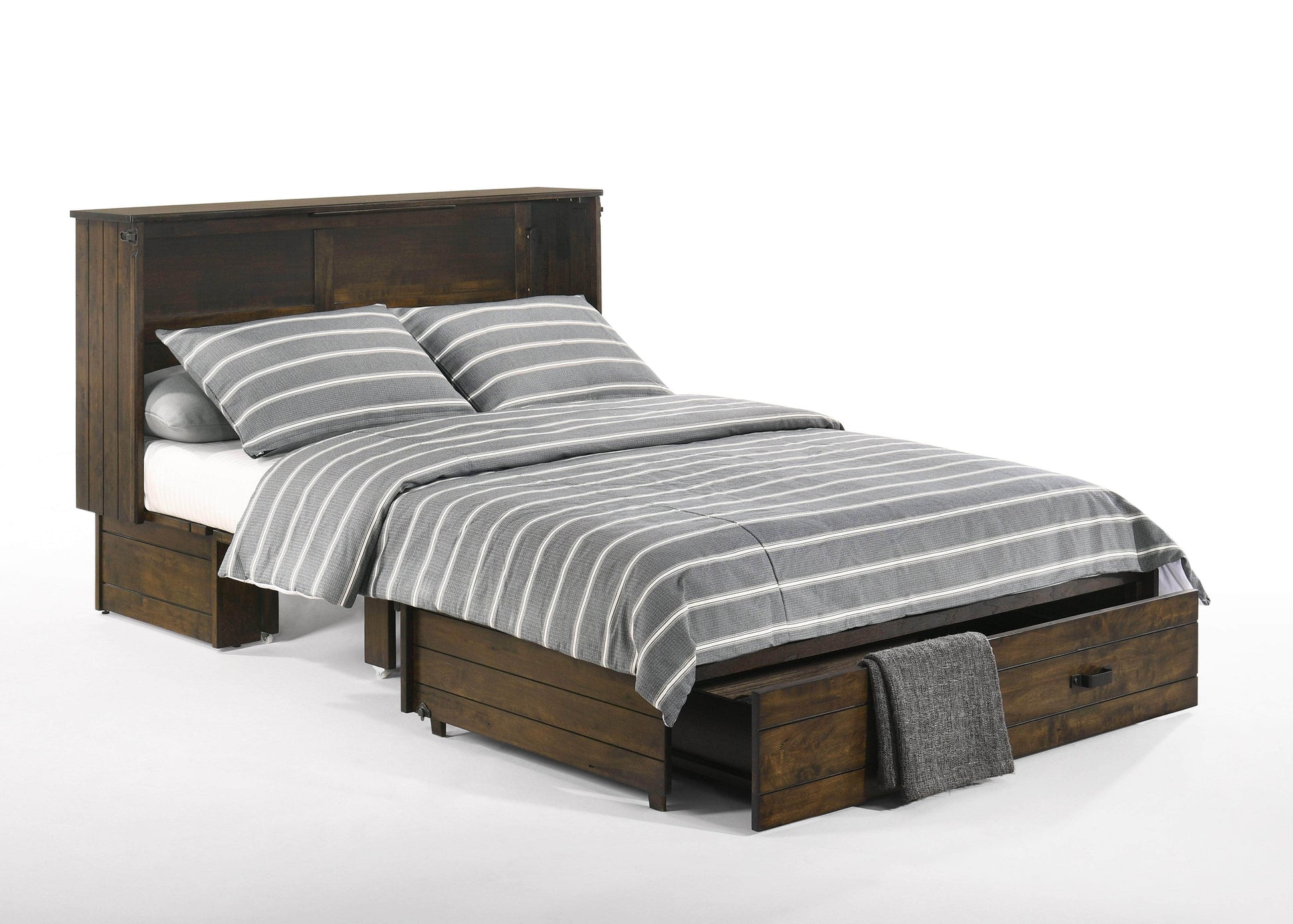 Night and Day Murphy Cabinet Bed Big Sky Murphy Cabinet Bed with Gel Memory Foam Mattress in Wildwood Brown