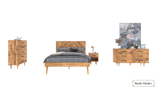 Cypress 4 Piece Reclaimed Wood Platform Bedroom Furniture Set in Spice - Available in 2 Sizes