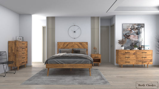 Cypress 4 Piece Reclaimed Wood Platform Bedroom Furniture Set in Spice - Available in 2 Sizes