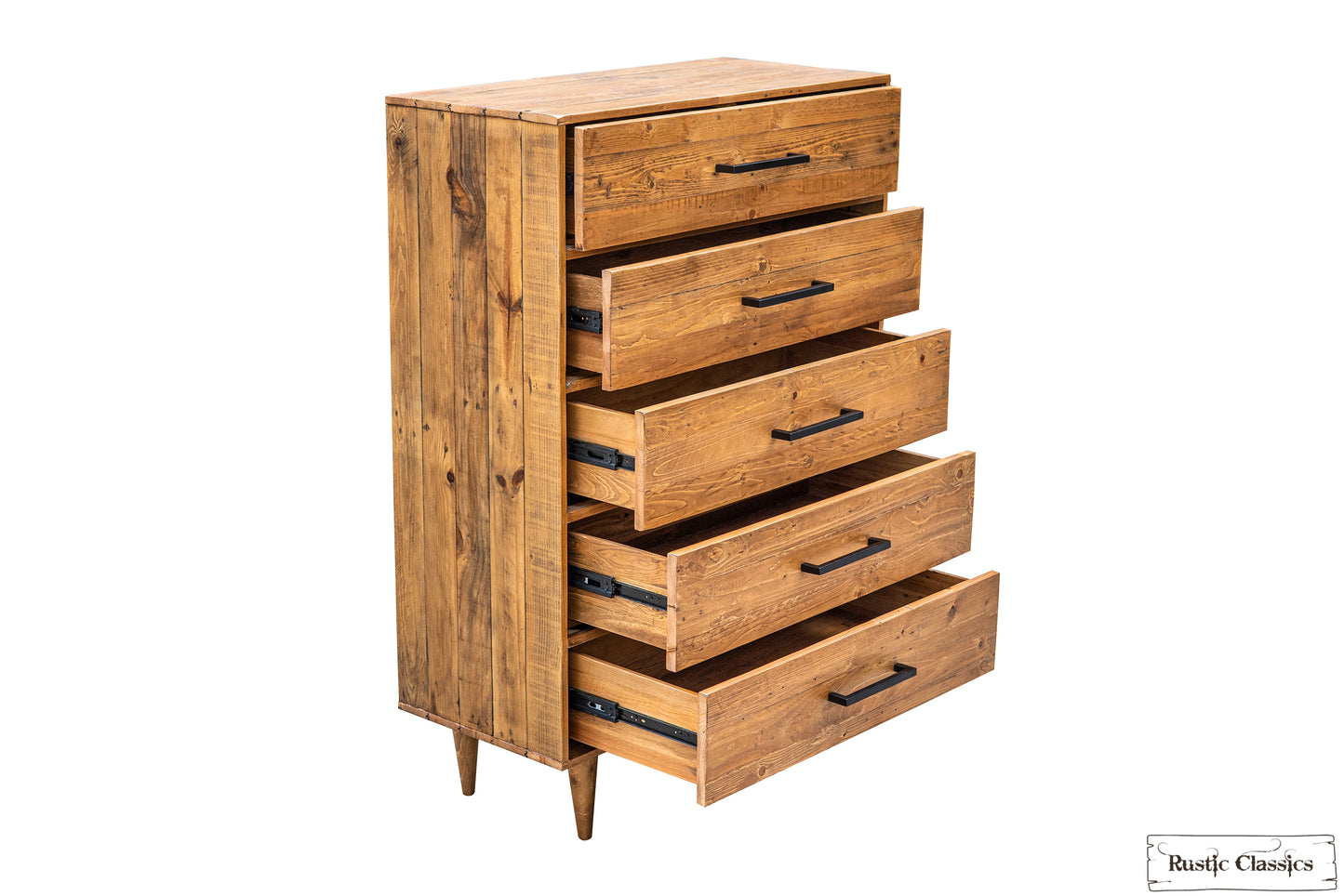 Cypress Reclaimed Wood 5 Drawer Chest in Spice