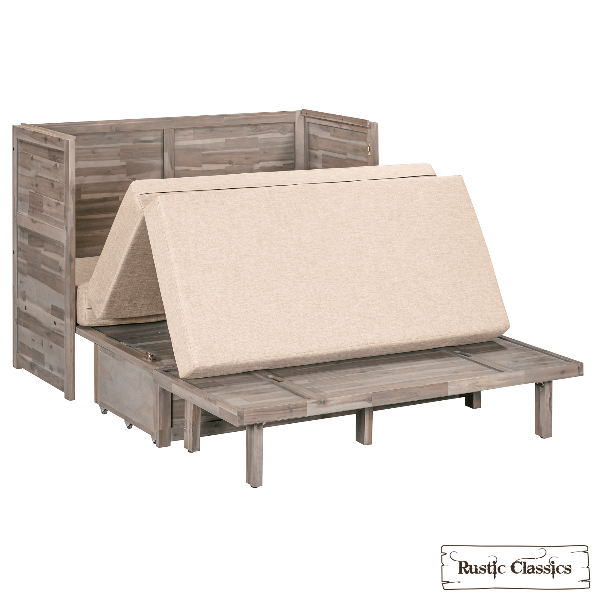 Rustic Classics Murphy Bed Stow Full Size Murphy Bed Cabinet with Gel Memory Foam Mattress - Available in 4 Colours