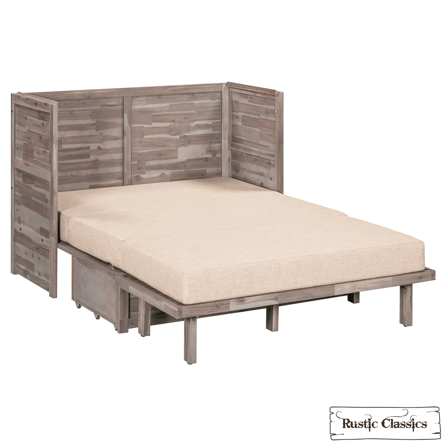 Rustic Classics Murphy Bed Stow Full Size Murphy Bed Cabinet with Gel Memory Foam Mattress - Available in 4 Colours