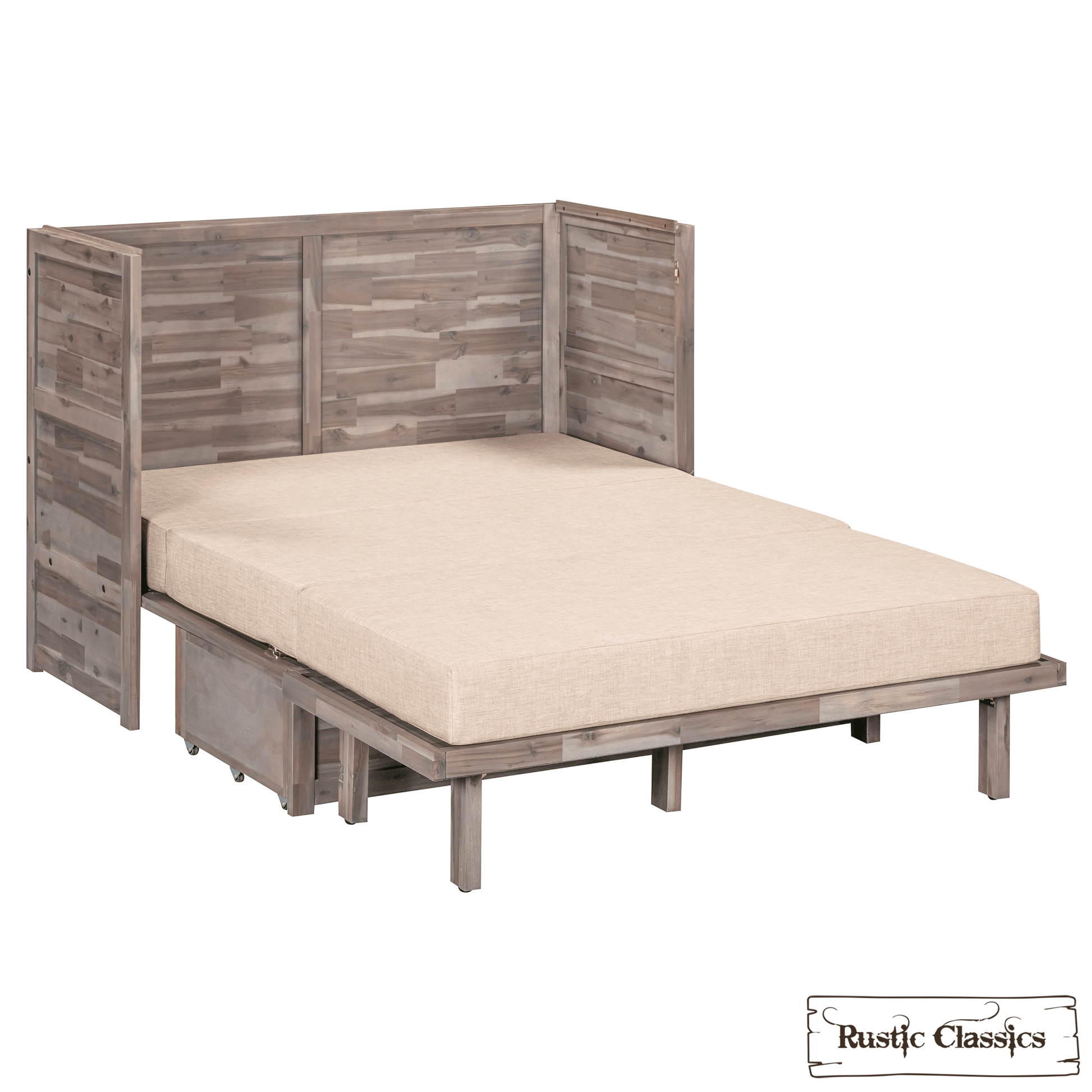 Rustic Classics Murphy Bed Stow Full Size Murphy Bed Cabinet with Gel Memory Foam Mattress - Available in 4 Colours