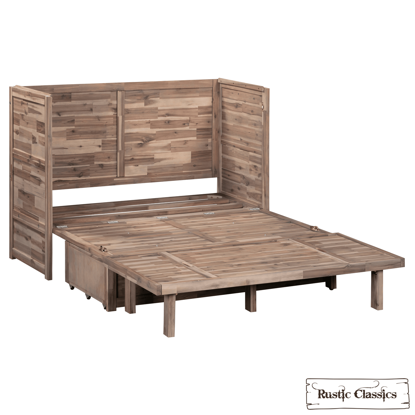 Rustic Classics Murphy Bed Stow Full Size Murphy Bed Cabinet with Gel Memory Foam Mattress - Available in 4 Colours