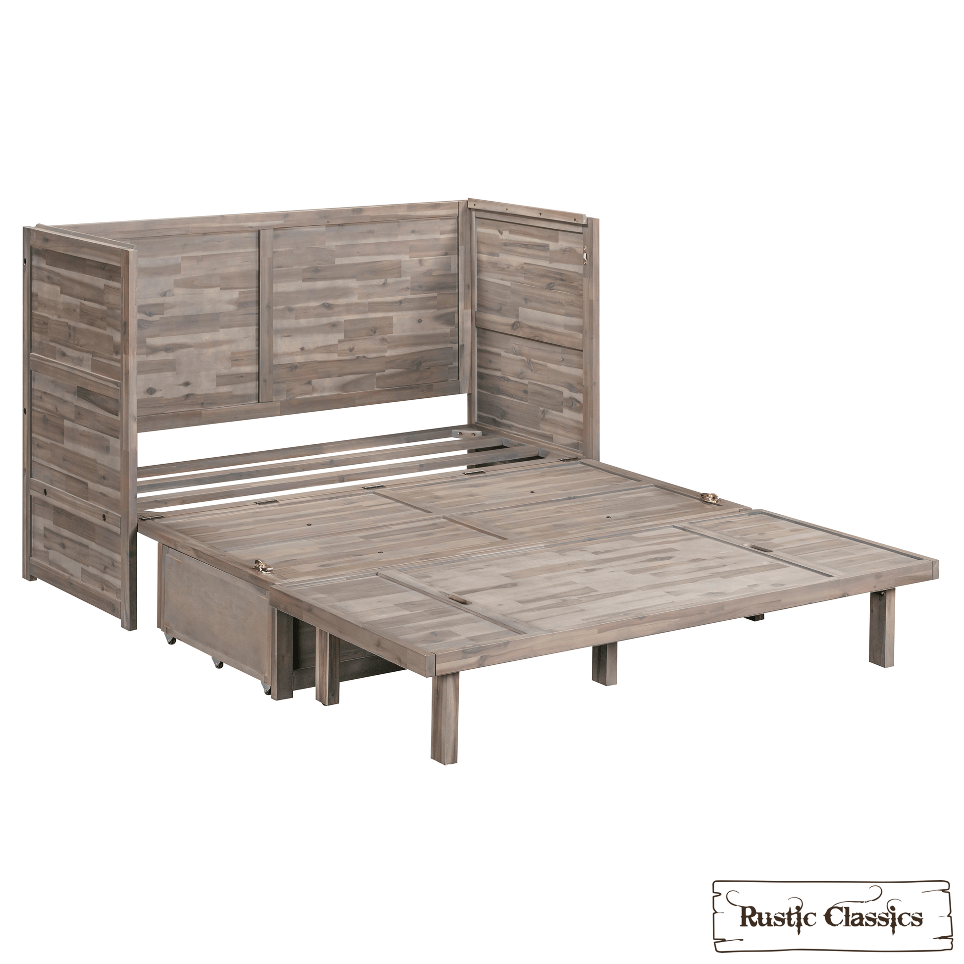 Rustic Classics Murphy Bed Stow Queen Size Murphy Bed Cabinet with Gel Memory Foam Mattress - Available in 4 Colours