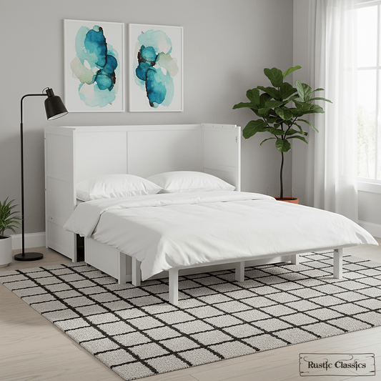 Rustic Classics Murphy Bed Stow Queen Size Murphy Bed Cabinet with Gel Memory Foam Mattress - Available in 4 Colours
