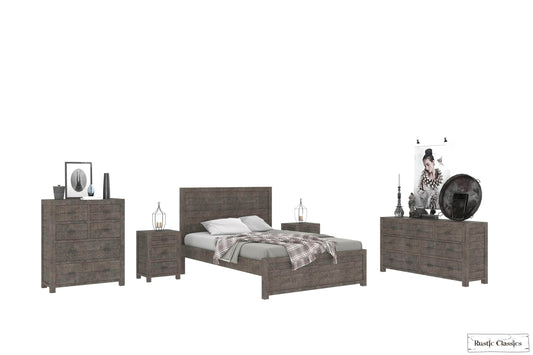 Pending - Rustic Classics Bedroom Set Whistler 5 Piece Reclaimed Wood Platform Bedroom Furniture Set in Grey - Available in 2 Sizes