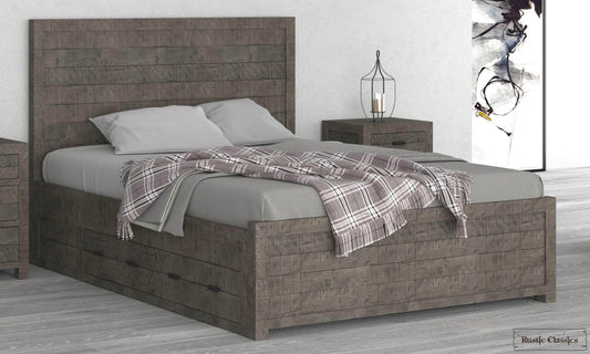 Rustic Classics Bed Whistler Reclaimed Wood Platform Bed with 4 Storage Drawers in Grey - Available in 2 Sizes