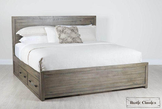 Rustic Classics Bed Whistler Reclaimed Wood Platform Bed with 4 Storage Drawers in Grey - Available in 2 Sizes