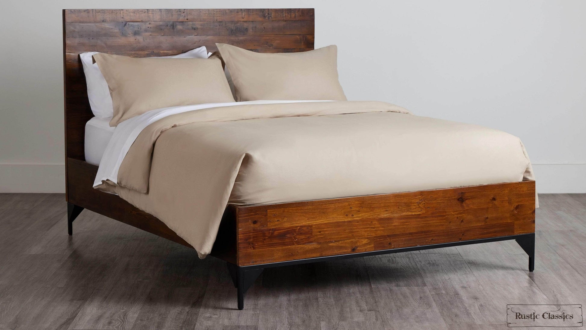 Rustic Classics Bedroom Set Blackcomb 4 Piece Reclaimed Wood and Metal Platform Bedroom Furniture Set in Coffee Bean - Available in 2 Sizes