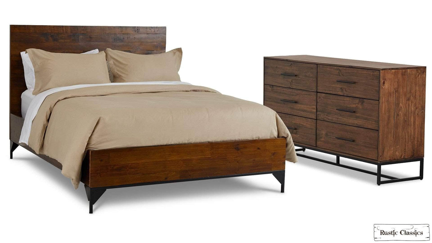 Rustic Classics Bedroom Set Blackcomb 5 Piece Reclaimed Wood and Metal Platform Bedroom Furniture Set in Coffee Bean – Available in 2 Sizes