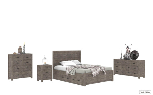 Rustic Classics Bedroom Set Queen Whistler 4 Piece Reclaimed Wood Storage Platform Bedroom Furniture Set in Grey – Available in 2 Sizes