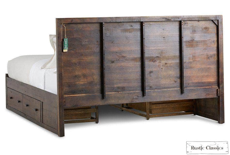 Rustic Classics Bedroom Set Whistler 4 Piece Reclaimed Wood Storage Platform Bedroom Furniture Set in Brown – Available in 2 Sizes