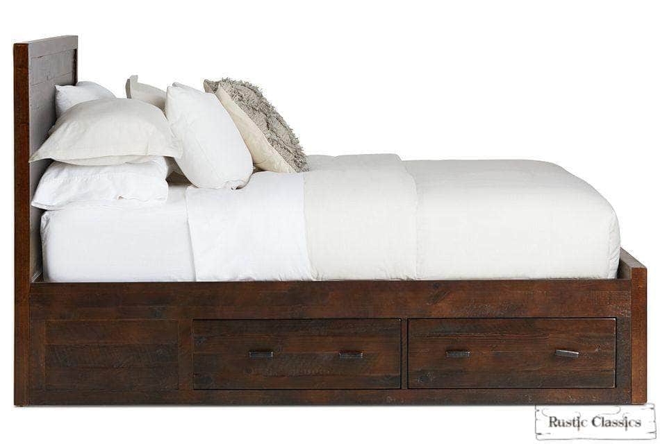 Rustic Classics Bedroom Set Whistler 4 Piece Reclaimed Wood Storage Platform Bedroom Furniture Set in Brown – Available in 2 Sizes