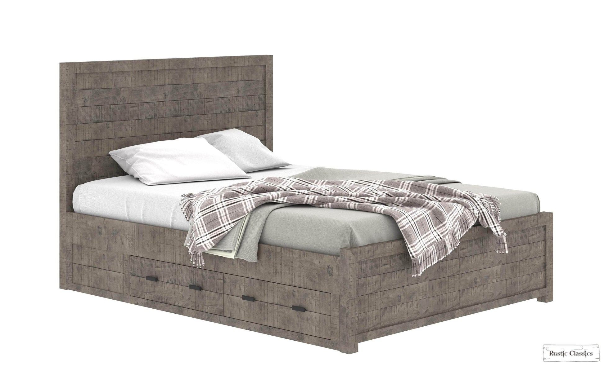 Rustic Classics Bedroom Set Whistler 4 Piece Reclaimed Wood Storage Platform Bedroom Furniture Set in Grey – Available in 2 Sizes
