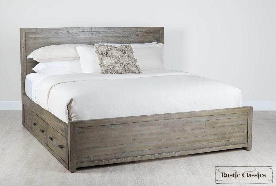 Rustic Classics Bedroom Set Whistler 4 Piece Reclaimed Wood Storage Platform Bedroom Furniture Set in Grey – Available in 2 Sizes