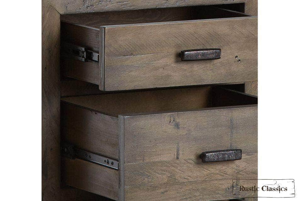 Rustic Classics Bedroom Set Whistler 4 Piece Reclaimed Wood Storage Platform Bedroom Furniture Set in Grey – Available in 2 Sizes