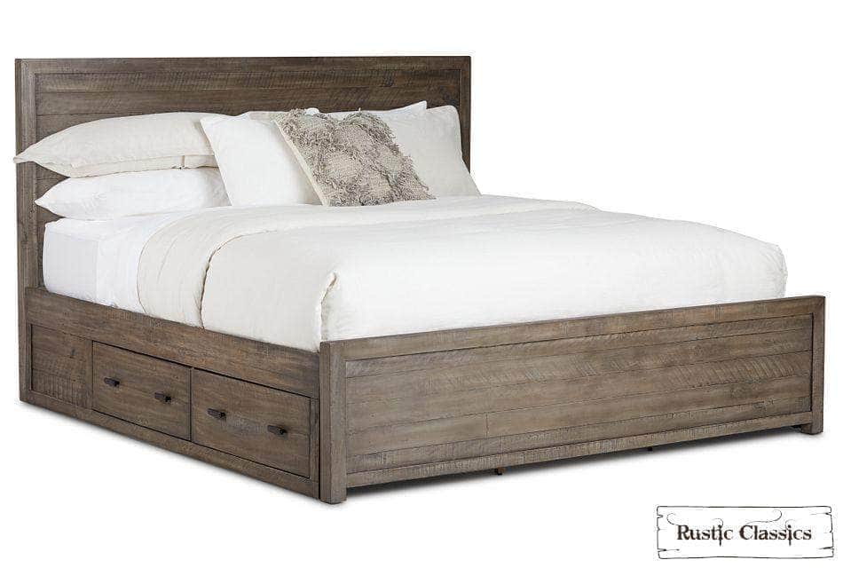 Rustic Classics Bedroom Set Whistler 4 Piece Reclaimed Wood Storage Platform Bedroom Furniture Set in Grey – Available in 2 Sizes