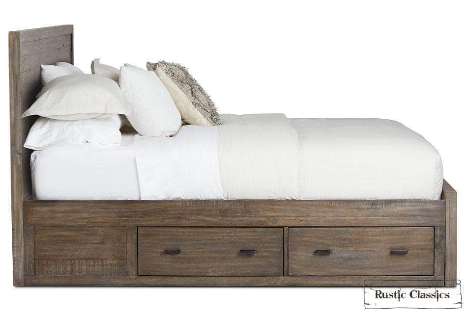 Rustic Classics Bedroom Set Whistler 4 Piece Reclaimed Wood Storage Platform Bedroom Furniture Set in Grey – Available in 2 Sizes