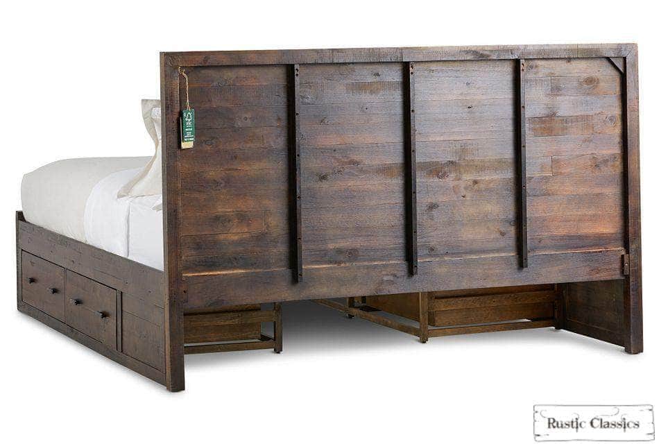 Rustic Classics Bedroom Set Whistler 5 Piece Reclaimed Wood Storage Platform Bedroom Furniture Set in Brown – Available in 2 Sizes