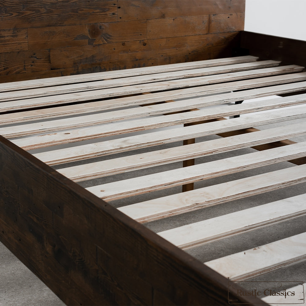 Blackcomb Reclaimed Wood and Metal Platform Bed in Coffee Bean - Available in 2 Sizes