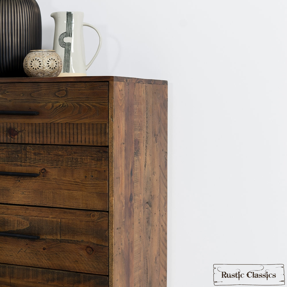 Blackcomb 5 Piece Reclaimed Wood and Metal Platform Bedroom Furniture Set in Coffee Bean – Available in 2 Sizes