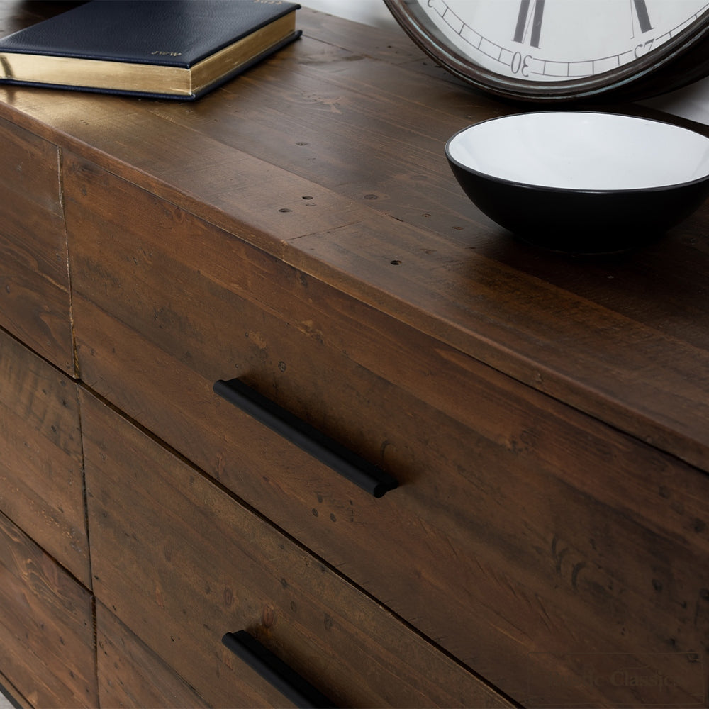 Blackcomb 5 Piece Reclaimed Wood and Metal Platform Bedroom Furniture Set in Coffee Bean – Available in 2 Sizes