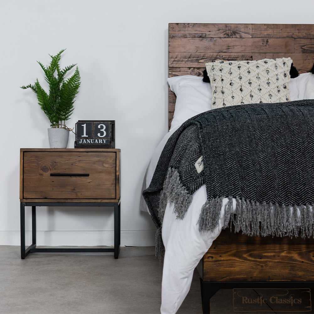 Blackcomb Reclaimed Wood and Metal Platform Bed in Coffee Bean - Available in 2 Sizes