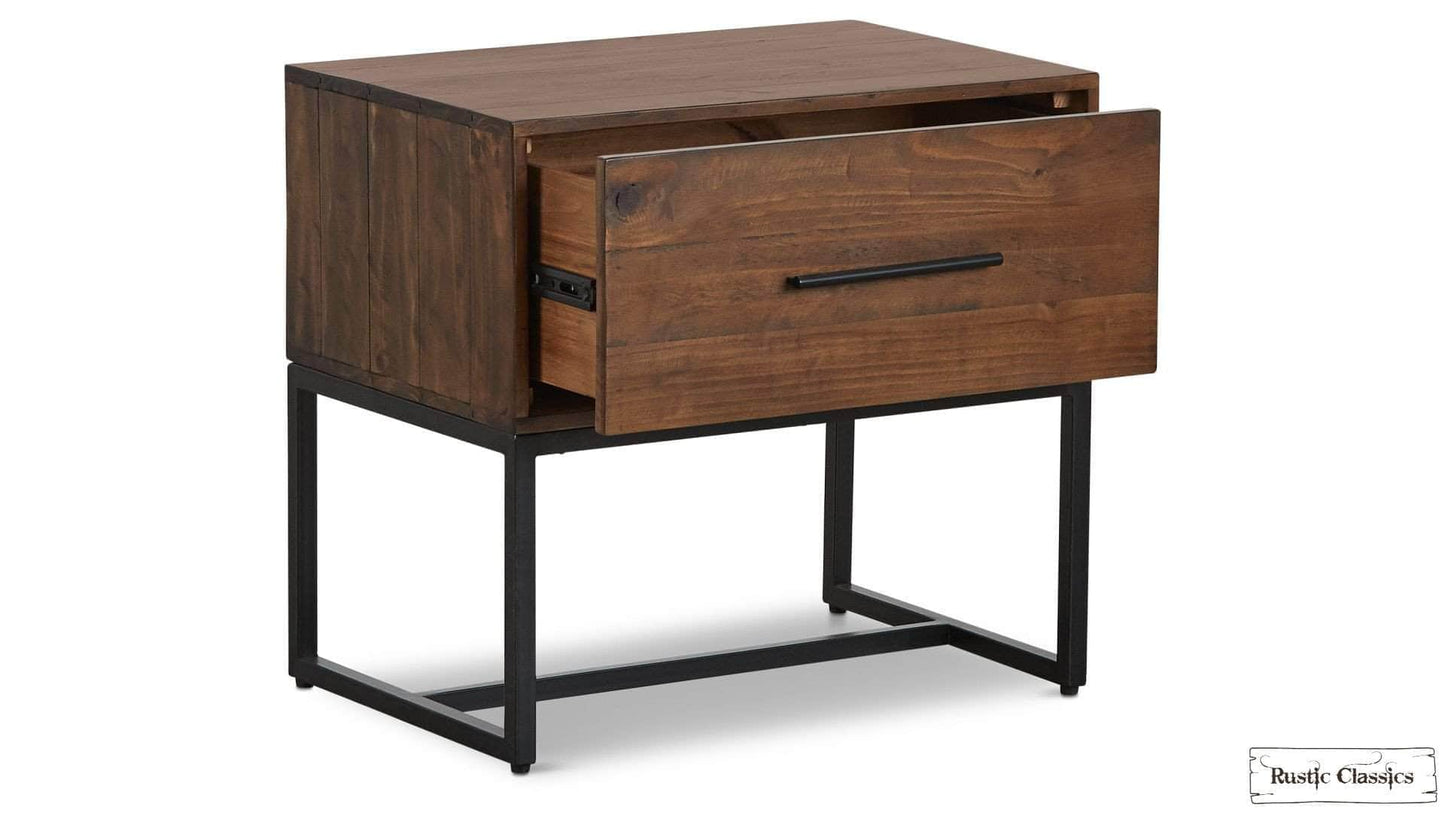 Rustic Classics Nightstand Blackcomb Reclaimed Wood and Metal 1 Drawer Nightstand in Coffee Bean